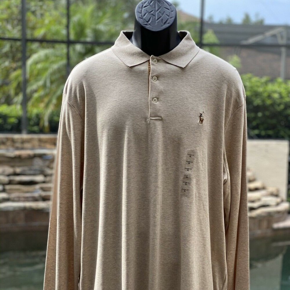 Polo Ralph Lauren Long-Sleeve Polo Shirt S Dune Tan 4-Button Placket NWT